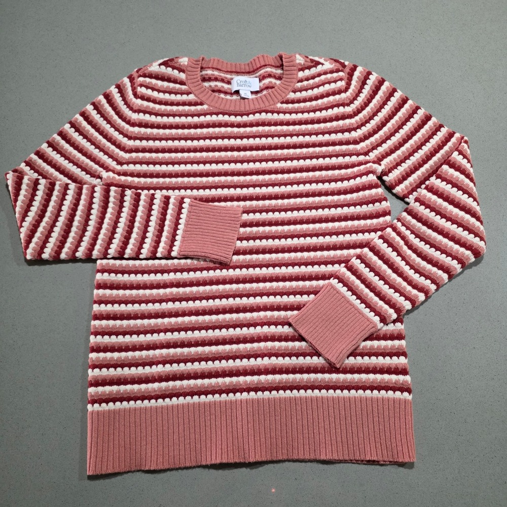 Croft & Barrow‎ Womens XS Pink Striped Crewneck Knit Pullover Sweater